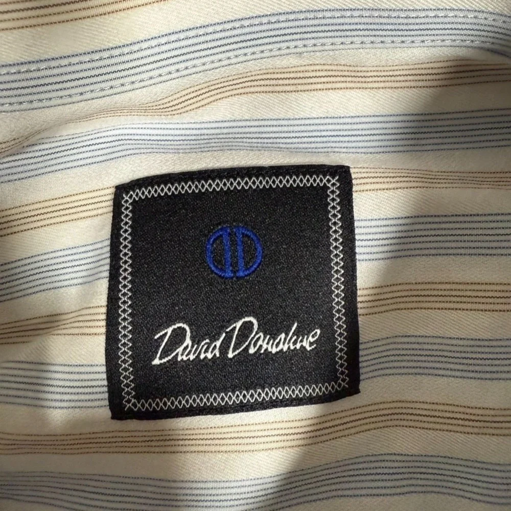 David Donahue Shirt Mens 17.5 34/35 Striped Casual Preppy Button Up Dress Cotton